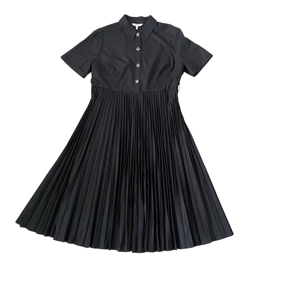NWT LK Bennett Cally Pleated Shirt Dress Women's 16 Black Preppy Designer Office - Picture 5 of 15